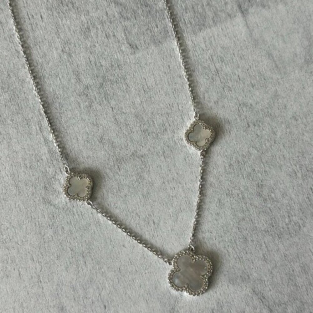 Rachel Zoe Sterling Silver 925 Necklace W 3 Mother Of Pearl Clovers - Picture 4 of 16